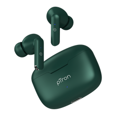 pTron Bassbuds Air In-Ear TWS Earbuds with 13mm Driver for Immersive Sound, 32Hrs Playtime, Clear Calls, Bluetooth V5.1, Touch Control, TypeC Fast Charging, Voice Assist & IPX4 Water Resistant (Green)