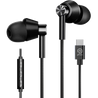 pTron Boom Play X1 In-Ear Type C Wired Headphones with Mic, 13mm Driver for Immersive Audio, 1.2m Fish Scale Style Tangle-free Cable, In-line Control, Metal Buds, Snug-fit & Wide Compatibility (Black)