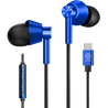 pTron Boom Play X1 In-Ear Type C Wired Headphones with Mic, 13mm Driver for Immersive Audio, 1.2m Fish Scale Style Tangle-free Cable, In-line Controls, Metal Buds, Snug-fit & Wide Compatibility (Blue)
