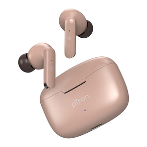 pTron Bassbuds Air In-Ear TWS Earbuds with 13mm Driver for Immersive Sound, 32Hrs Playtime, Clear Calls, Bluetooth V5.1, Touch Control, TypeC Fast Charging, Voice Assist & IPX4 Water Resistant (Brown)