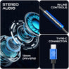 pTron Boom Play X1 In-Ear Type C Wired Headphones with Mic, 13mm Driver for Immersive Audio, 1.2m Fish Scale Style Tangle-free Cable, In-line Controls, Metal Buds, Snug-fit & Wide Compatibility (Blue)