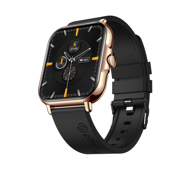 pTron Reflect Callz Smartwatch with Bluetooth Calling, 4.6 cm Full Touch Display, 600 NITS, Digital Crown, 100+ Watch Faces, HR, SpO2, Sports Mode, 5 Days Battery Life & IP68 (Gold)