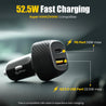 pTron Bullet Zip Mini 52.5W Car Charger with Dual Output, Super VOOC/VOOC Compatible, Fast Charging 30W Type-C/PD & 22.5W USB QC 3.0A & Multiple Protection Layers (Black)