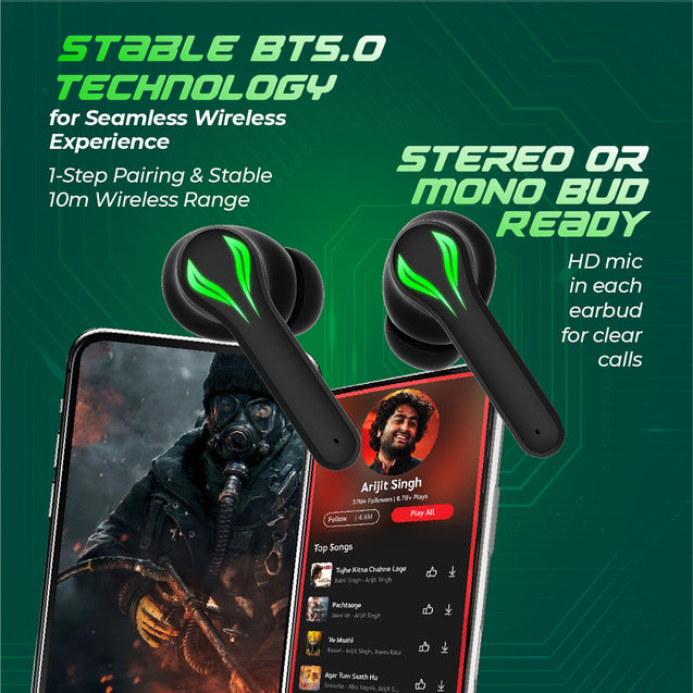 pTron Basspods Quest TWS Earbuds (Black)