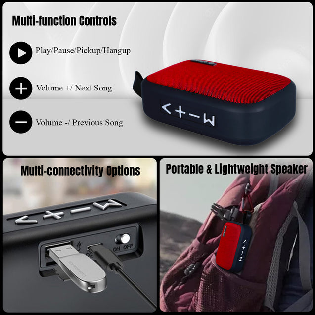 pTron Sonor Evo 5W Mini Bluetooth Speaker with 6Hrs Playtime, Immersive Sound, 40mm Driver, Bluetooth v5.1 with Strong Connectivity, Portable Design, Integrated Music & Call Control (Red)