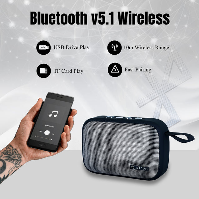 pTron Sonor Evo 5W Mini Bluetooth Speaker with 6Hrs Playtime, Immersive Sound, 40mm Driver, Bluetooth v5.1 with Strong Connectivity, Portable Design, Integrated Music & Call Control (Black)
