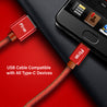pTron Indigo Type-C USB Cable, 2.1A Fast Charging Denim Cable & 1-Meter Long USB Cable - (Red)