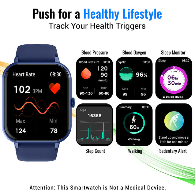pTron Reflect Ace Bluetooth Calling Smartwatch (Blue)
