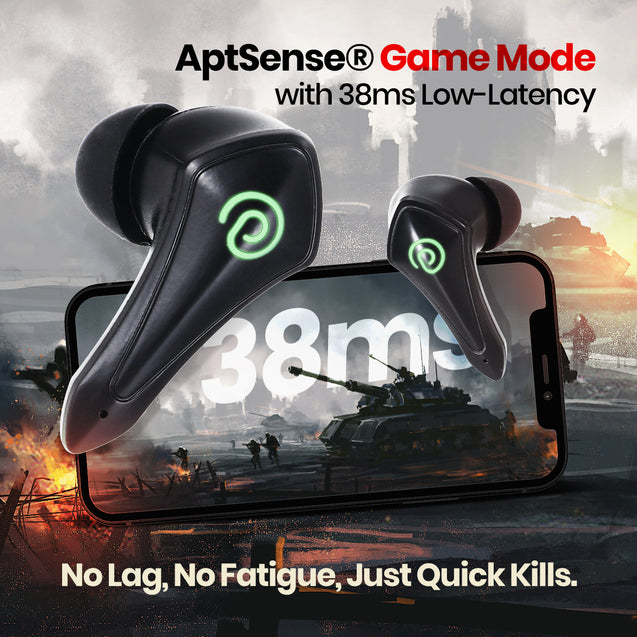 pTron Bassbuds B91+ TWS Earbuds with 38ms Gaming Low Latency, AI-ENC Stereo Calls, 45Hrs Playtime, Dual HD Mic, in-Ear Bluetooth 5.3 Headphones, Fast Type-C Charging & IPX5 (Black)