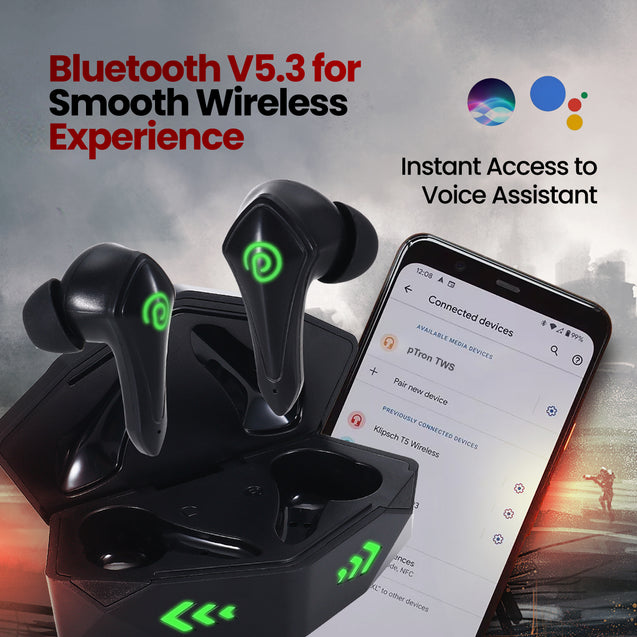 pTron Bassbuds B91+ TWS Earbuds with 38ms Gaming Low Latency, AI-ENC Stereo Calls, 45Hrs Playtime, Dual HD Mic, in-Ear Bluetooth 5.3 Headphones, Fast Type-C Charging & IPX5 (Black)