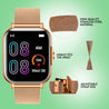 pTron Reflect Callz Smartwatch, Bluetooth Calling, 1.85" Full Touch Display, 600 NITS, Functional Crown, Metal Mesh Strap, 100+ Watch Faces, HR, Sports Mode, 5 Days Battery Life (Gold)