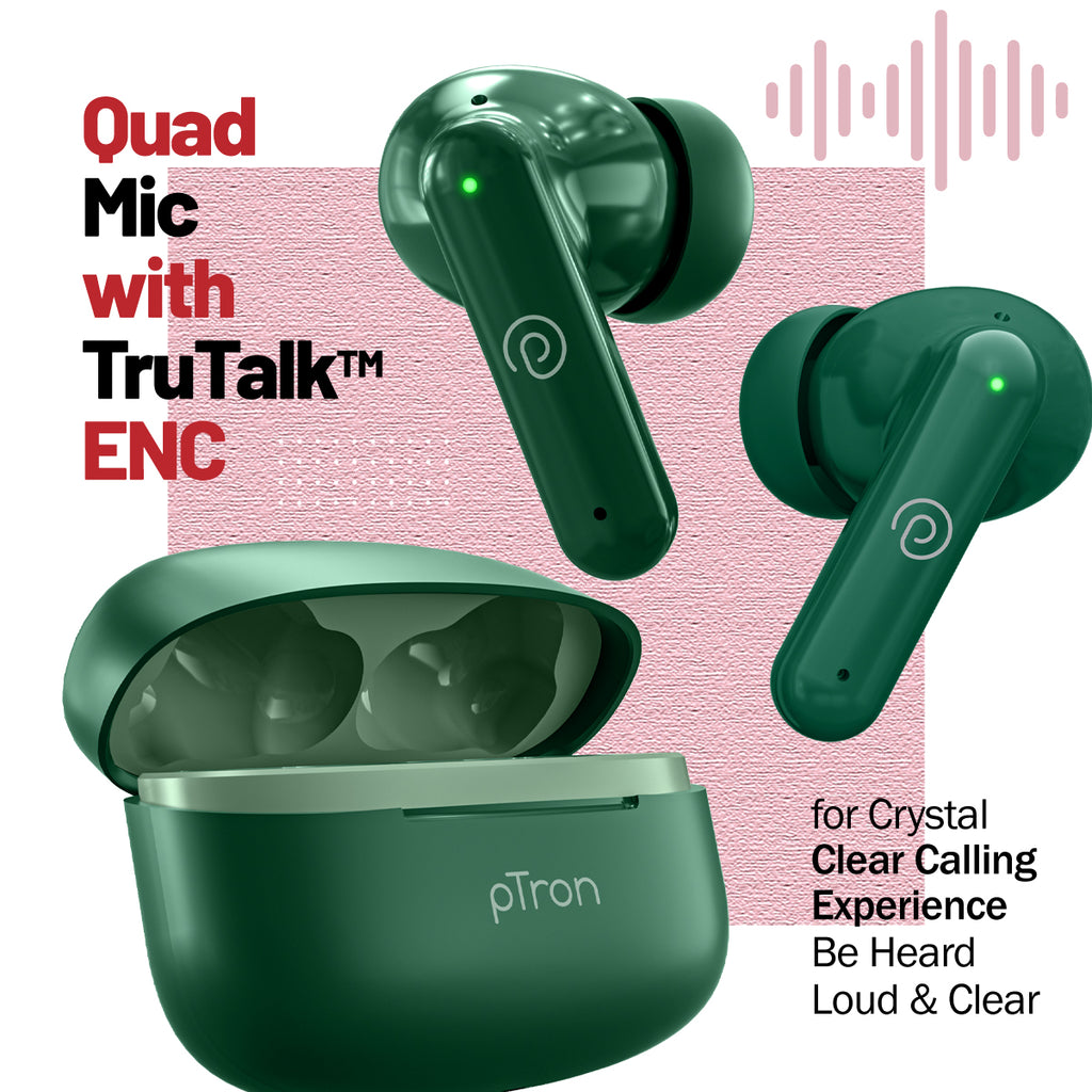 pTron Zenbuds X1 Quad Mic TWS Earbuds, TruTalk ENC Calls
