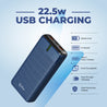 pTron Dynamo Surge 20000mAh 22.5W Fast Charging Power Bank, Supports VOOC/Wrap/Dash USB Charging, 20W PD Fast Charging, 3 Outputs, 1 Input & Multiple Layers of Protection (Blue)