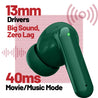 pTron Zenbuds X1 Quad Mic TWS Earbuds, 40hrs Playtime, In-Ear Sensor, TruTalk AI-ENC Calls, 40ms Movie/Music Modes, Bluetooth 5.3 Headphones, TypeC Fast Charging & IPX5 Water Resistant (Forest Green)