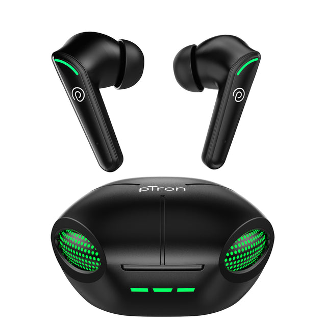 pTron Bassbuds Viper In-Ear TWS Earbuds, AptSense 40ms Gaming Latency, TruTalk AI-ENC Call, 32H Playtime, Deep Bass, BT5.3 Headphones, Touch Controls, Voice Assist, Type C Fast Charging (Jet Black)