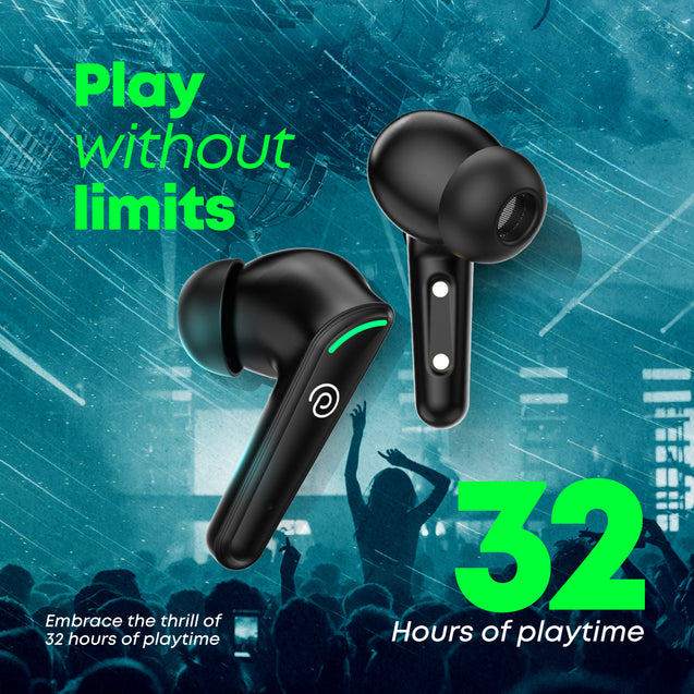 pTron Bassbuds Viper In-Ear TWS Earbuds, AptSense 40ms Gaming Latency, TruTalk AI-ENC Call, 32H Playtime, Deep Bass, BT5.3 Headphones, Touch Controls, Voice Assist, Type C Fast Charging (Jet Black)