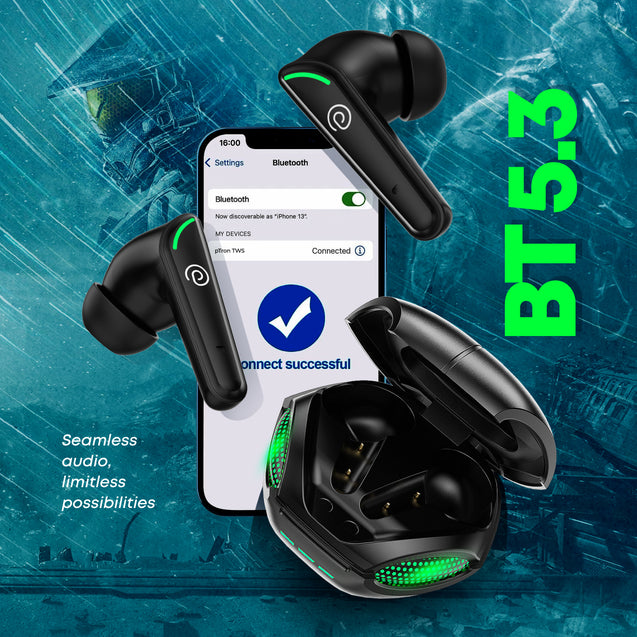 pTron Bassbuds Viper In-Ear TWS Earbuds, AptSense 40ms Gaming Latency, TruTalk AI-ENC Call, 32H Playtime, Deep Bass, BT5.3 Headphones, Touch Controls, Voice Assist, Type C Fast Charging (Jet Black)