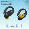 pTron Bassbuds Sports V2 TWS Earbuds, Built-in HD Mic for Clear Calls, 32Hrs Playtime, BT v5.1 Headphones with Deep Bass, Ergonomic Hook Design & IPX4 Water/Sweat Resistant (Jet Black & Yellow)
