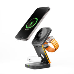 pTron Volta Pro 3-in-1 23W Wireless Charger, Magnetic Charging, Foldable Stand Compatible with iPhone 16/15/14/13/12 Series, Apple Watch, Airpods & Other Magnetic Charging Supported Smartphones (Black)