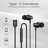 pTron Boom Play V2 in-Ear Type-C Wired Headphones with Mic, 10mm Drivers for Immersive Sound & Deep Bass, 1.2m Tangle-Free Cable, in-line Controls, Snug-fit Metal Buds & Wide Compatibility (Black)
