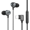 pTron Boom Play X3 In-Ear Type C Wired Headphones with Mic, 10mm Drivers for Pristine Sound, In-line Controls, 90 Degree USB-C Connector, 1.2m Tangle-Free Cable, Metal Buds & Wide Compatibility (Black)