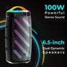pTron Fusion Bold 100W Karaoke Bluetooth Party Speaker w/Immersive Stereo Sound, Vibrant RGB Lights, 3m Wired Mic, Playback via BT/USB/SD Card/Aux, Mini Remote Control & Type-C Charging (Raven Black)