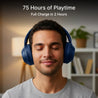 pTron Studio Classic w/ 75Hrs Playtime, Wireless Over Ear Headphones w/HD Mic & TruTalk AI-ENC Calls, Low-Latency Game & Music, Deep Bass, BT5.4, Dual Device Pairing, & Type-C Fast Charging (Blue)