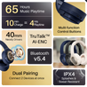 pTron Studio Pro w/ 65Hrs Playtime, Wireless Over Ear Headphones w/HD Mic & TruTalk AI-ENC Calls, Low-Latency Game & Music, 40mm Drivers, BT5.4, Dual Device Pairing & Type-C Fast Charging (Blue)