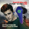 pTron Bassbuds B91 Plus TWS Earbuds w/ 38ms Gaming Low Latency, Dual HD Mic & AI-ENC Calls, 45Hrs Playtime, Pristine Sound, Snug-fit, In-Ear Bluetooth 5.3 Headphones, Type-C Charging & IPX5 (Bold Blue)
