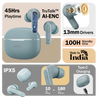 pTron Bassbuds Eon in-Ear TWS Earbuds w/ 13mm Drivers, 45Hrs Playtime, Dual HD Mic & TruTalk AI-ENC Calls, Custom EQ, Mobile App, Bluetooth v6.0 Headphones, Voice Assist., Type C Charging & IPX5 (Grey)