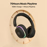 pTron Studio Xtreme, 70hrs Playtime, 40ms Low-Latency, Wireless Over Ear Headphones w/Detachable Mic & TruTalk ENC Calls, 40mm Drivers, RGB Lights, BT5.4, Dual Device Pairing & Type-C Charging (Black)