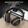 pTron Studio Xtreme, 70hrs Playtime, 40ms Low-Latency, Wireless Over Ear Headphones w/Detachable Mic & TruTalk ENC Calls, 40mm Drivers, RGB Lights, BT5.4, Dual Device Pairing & Type-C Charging (Black)