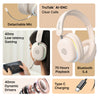 pTron Studio Xtreme, 70hrs Playtime, 40ms Low-Latency, Wireless Over Ear Headphones w/Detachable Mic & TruTalk ENC Calls, 40mm Drivers, RGB Lights, BT5.4, Dual Device Pairing & Type-C Charging (Beige)