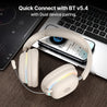 pTron Studio Xtreme, 70hrs Playtime, 40ms Low-Latency, Wireless Over Ear Headphones w/Detachable Mic & TruTalk ENC Calls, 40mm Drivers, RGB Lights, BT5.4, Dual Device Pairing & Type-C Charging (Beige)