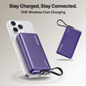 pTron Dynamo Dash Magnetic Wireless 10000mAh Fast Charging Slim Power Bank, MagSafe, 22.5W Output, Compatible w/iPhone 12/13/14/15/16, Android & Other Qi Enabled Devices, Type-C Input (Purple)