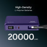 pTron Dynamo Sprint 20000mAh 35W Super Fast Charging, USB Type-C Input Power Bank Compatible with QC3.0/PD3.0, Built-in Charging Cable, 3 Charging Outputs, Type-C Input/Output Port (Purple)