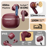 pTron Bassbuds Eon in-Ear TWS Earbuds w/ 13mm Drivers, 45Hrs Playtime, Dual HD Mic & TruTalk AI-ENC Calls, Custom EQ,Mobile App, Bluetooth v6.0 Headphones,Voice Assist., Type C Charging & IPX5 (Maroon)