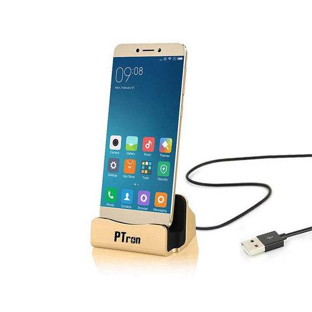 PTron Cradle Docking Station Charger Stand Adapter With Micro USB For All Android Phones (Gold)