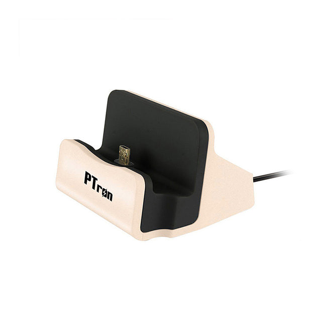 PTron Cradle Docking Station Charger Stand Adapter With Micro USB For All Android Phones (Gold)