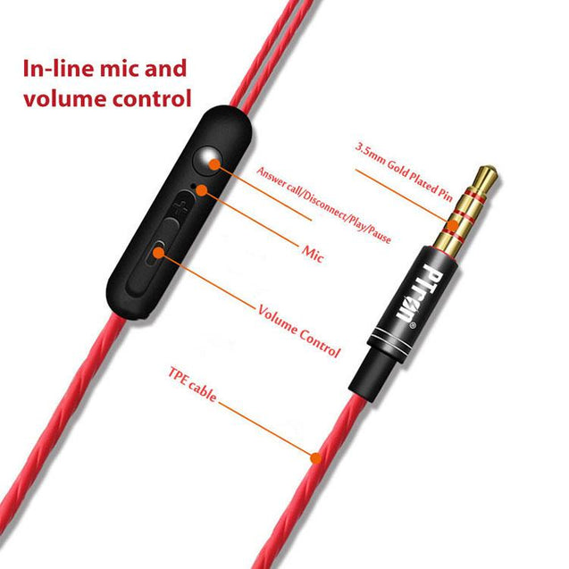 PTron Boom 4D Headphones Deep Bass Stereo Wired Headset For All Smartphones (Red/Black)