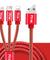 PTron Indigo 2A 3 In 1 Sync Charging Cable Jeans Cloth USB Data Cable For Smartphones (Red)