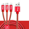 PTron Indigo 2A 3 In 1 Sync Charging Cable Jeans Cloth USB Data Cable For Smartphones (Red)