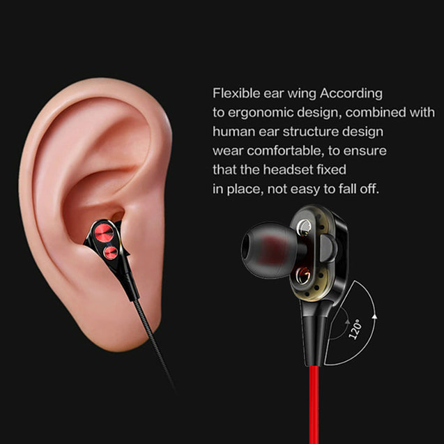 PTron Boom Evo 4D Earphone Deep Bass Stereo Wired Headphone With Mic For All Smartphones (Black/Red)