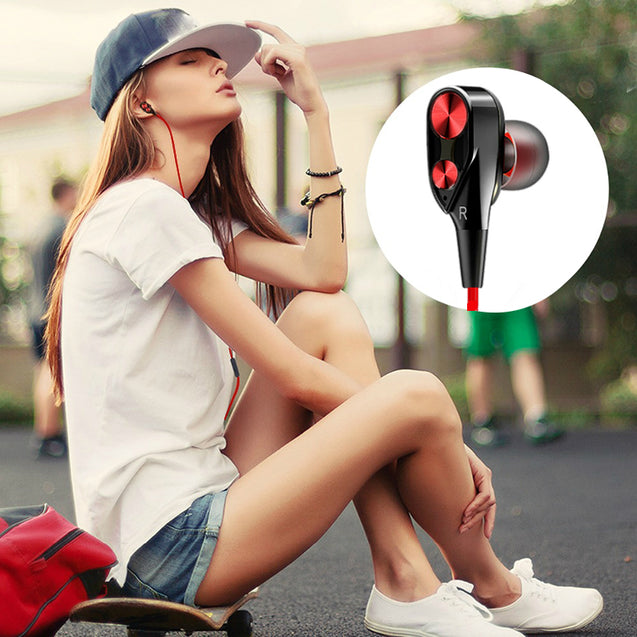 PTron Boom Evo 4D Earphone Deep Bass Stereo Wired Headphone With Mic For All Smartphones (Black/Red)