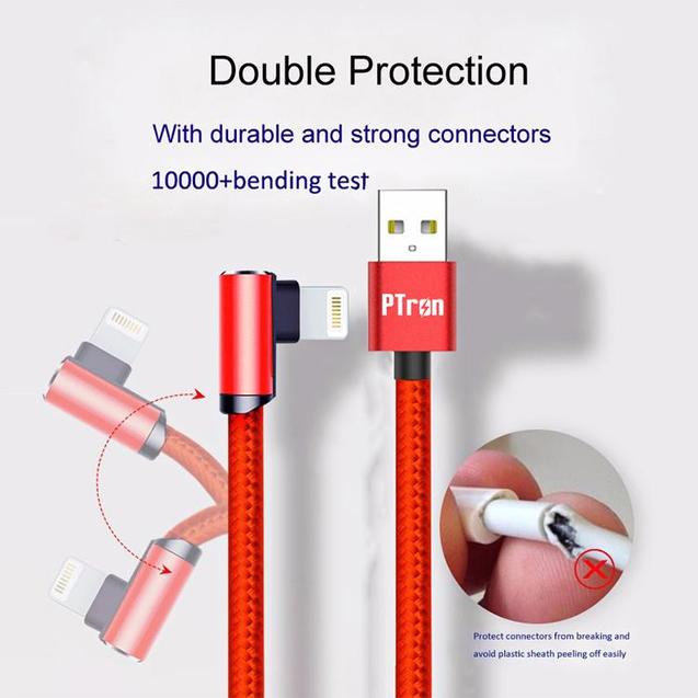 PTron Solero Lite 2A Lightning USB Data Cable L Shape Charging Cable For IOS Smartphones (Red)