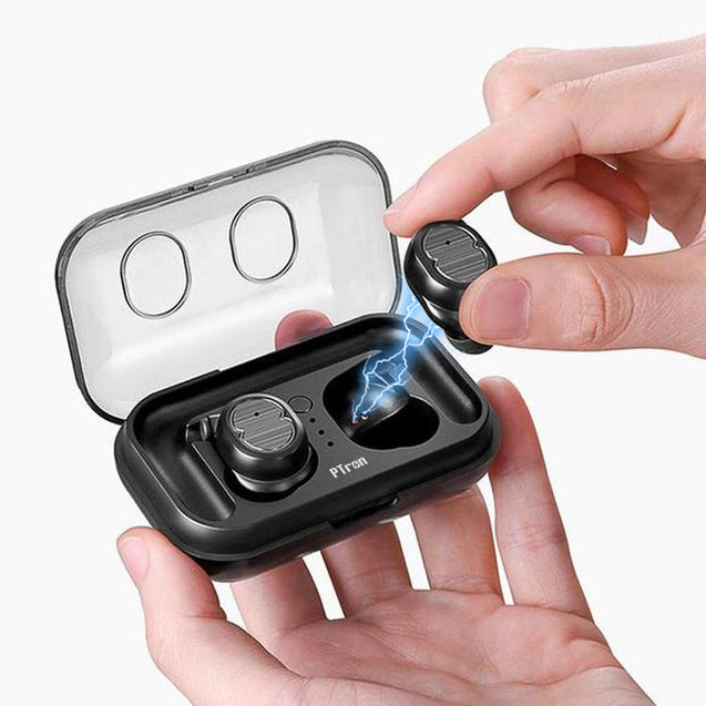 PTron Spunk Bluetooth Headphones Tws Mini Earbuds With Powercase For All Smartphones (Black)