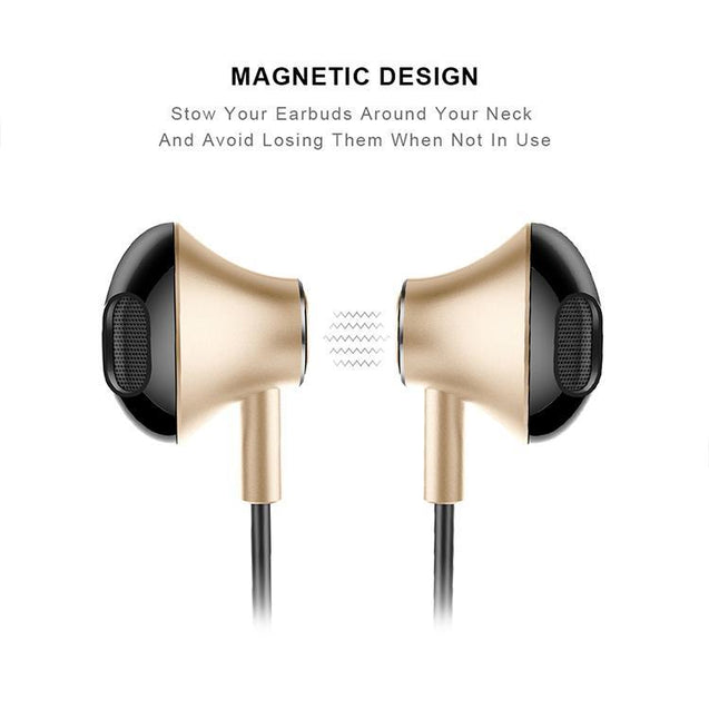 PTron InTunes Pro Magnetic Bluetooth Earphones With Mic For All Smartphones (Gold/Black)