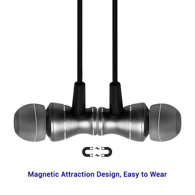 PTron Magg In-Ear Stereo Sound Magnetic Headphones with Mic & Volume Control (Grey/Black)