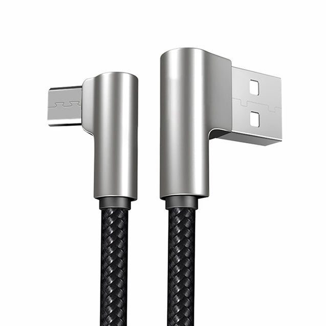 pTron Solero Pro 2.1A Fast Charging 90 Degree Nylon Braided 1.5 M Micro USB Cable - Black/Silver