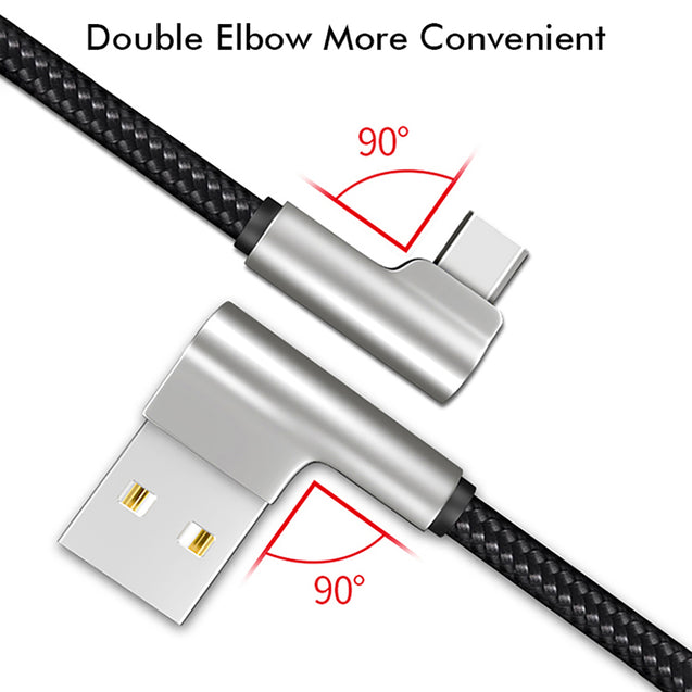 PTron Solero Pro 2.1A Fast Charging 90 Degree Nylon Braided 1.5 m Type C USB Cable - Black/Silver